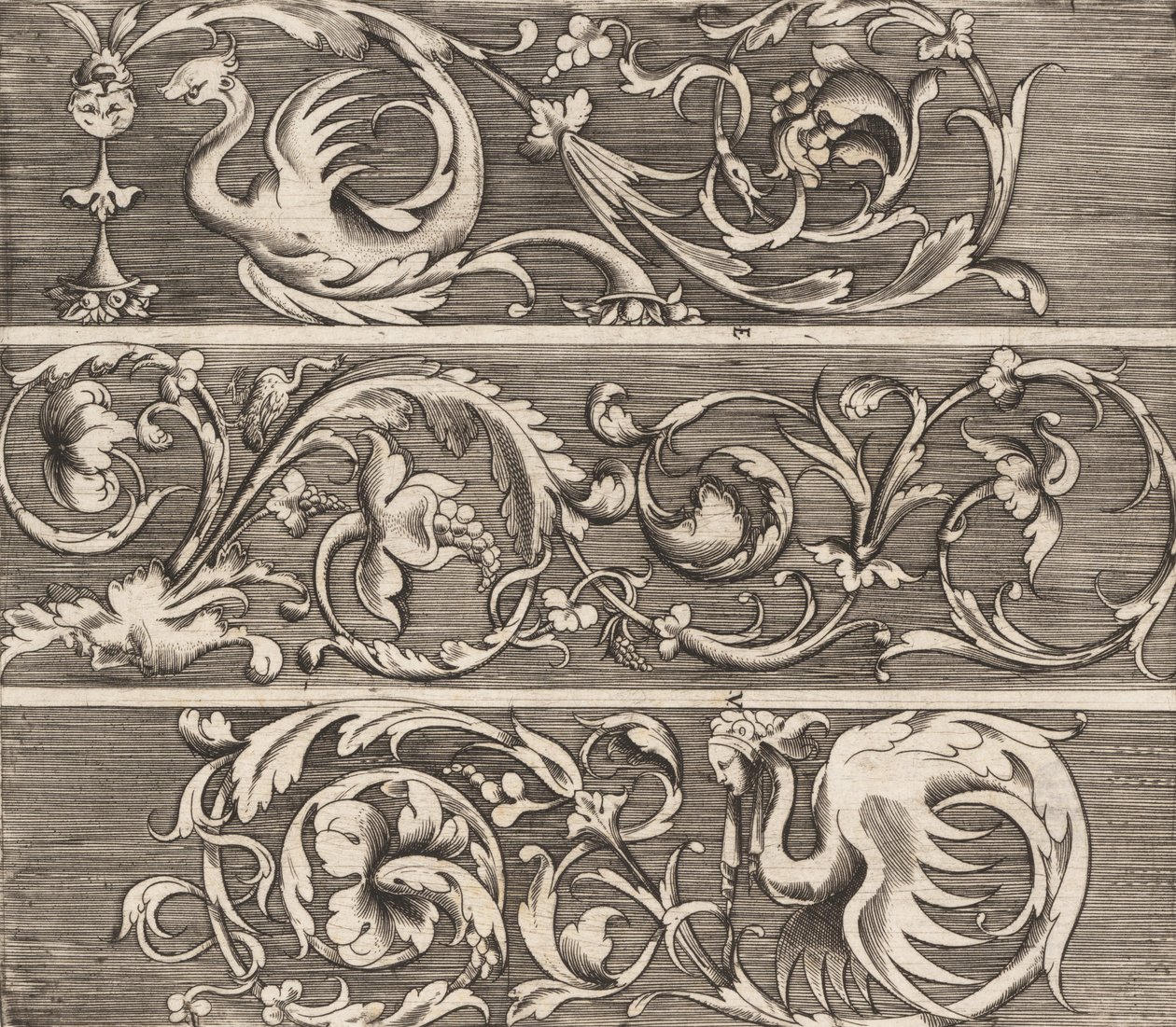 Tre friser med dekorativt løvverk, ca. 1541-43. av Enea Vico