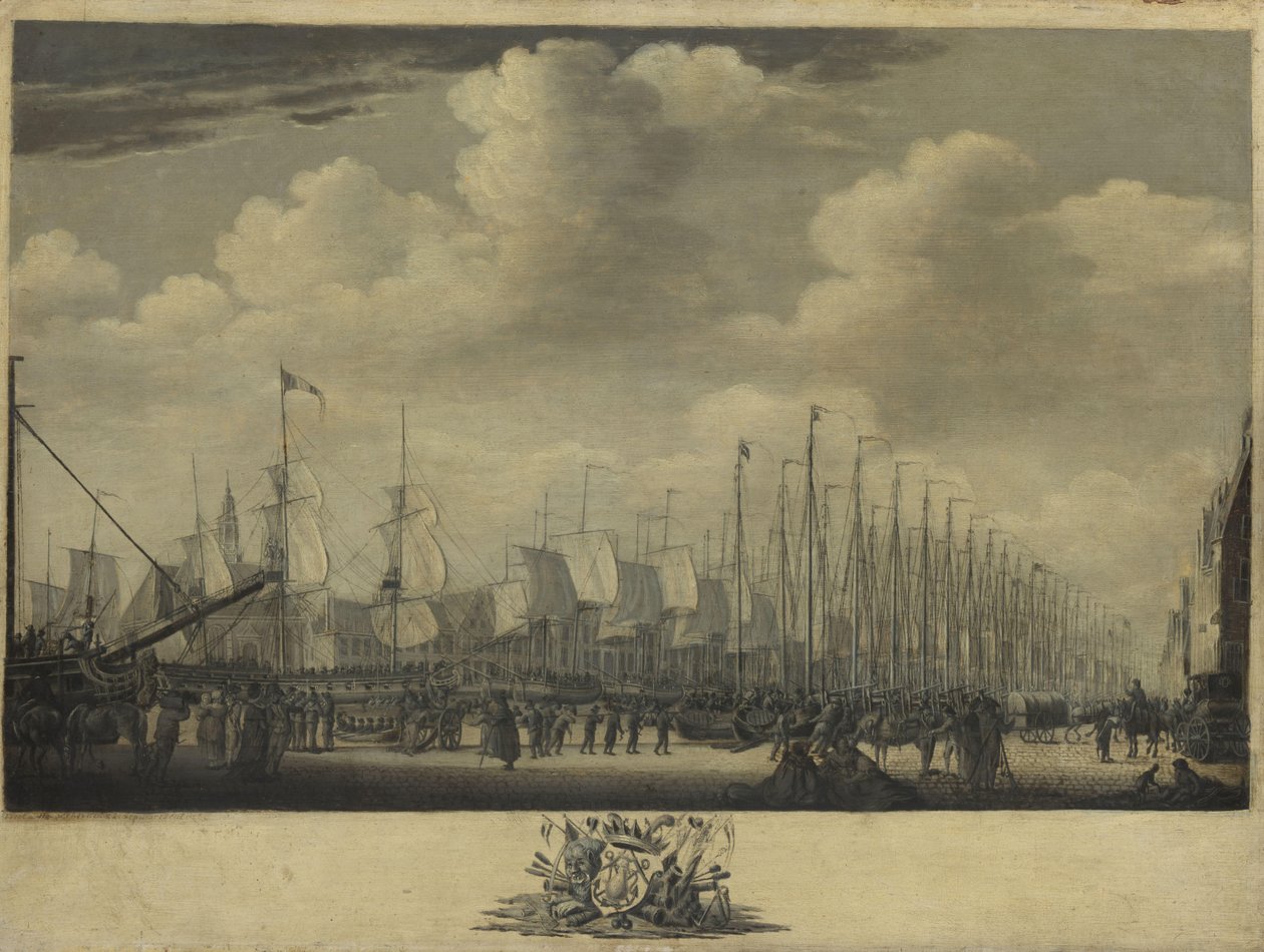 Mønstring av flåten i havnen i Vlissingen, 1804 av Engel Hoogerheyden