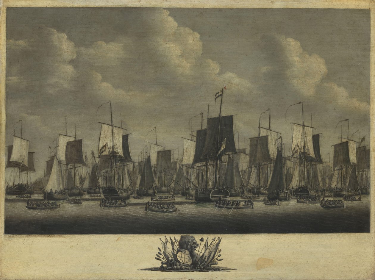 Flåten forlater havnen i Vlissingen, 1804 av Engel Hoogerheyden