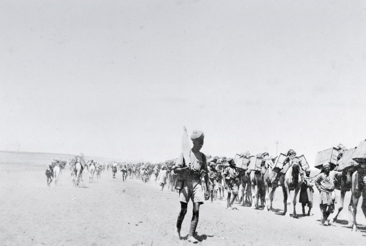 Et kamelforsyningstog i Mesopotamia under første verdenskrig, fra et album satt sammen av Lt. Kindom av English Photographer