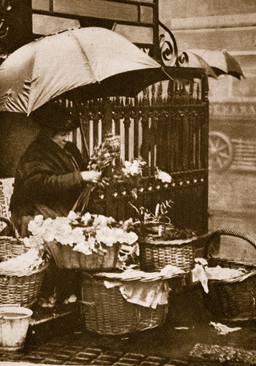En blomsterselger ved Piccadilly Circus (sepia-bilde) av English Photographer