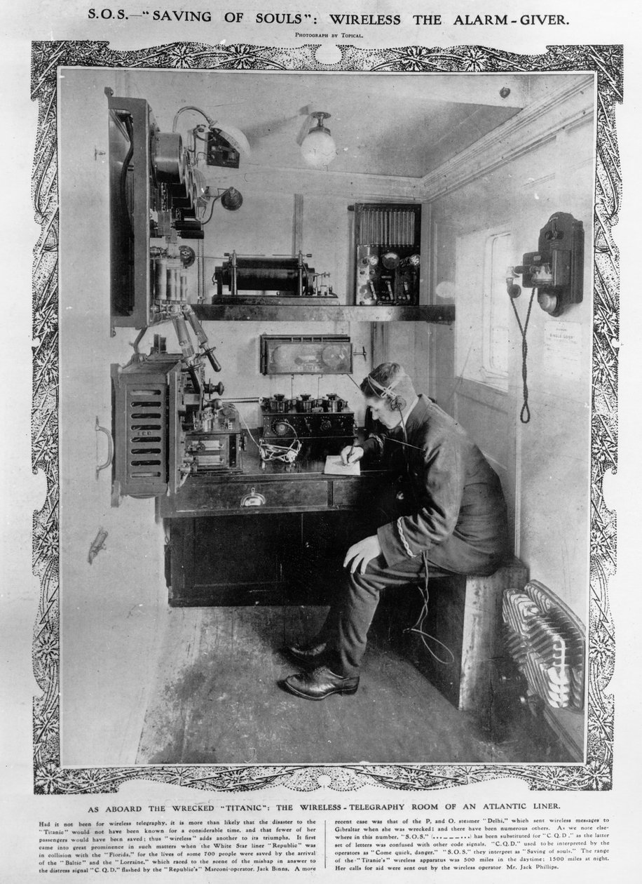 As Aboard the Wrecked Titanic: The Wireless-Telegraphy Room of an Atlantic Liner, illustrasjon fra 