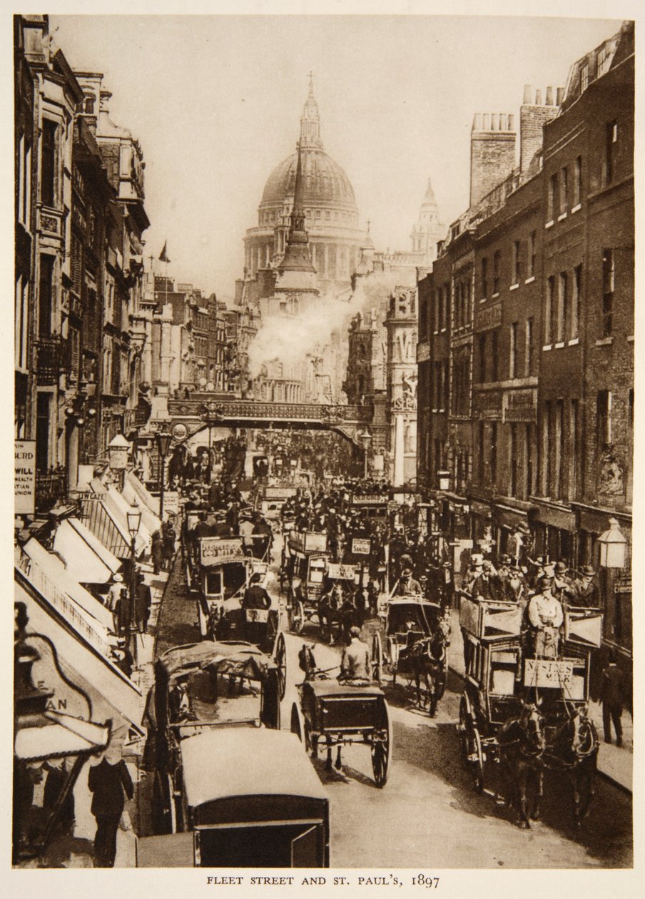 Fleet Street and St. Pauls, 1897, fotografi fra The Times (sepia-bilde) av English Photographer