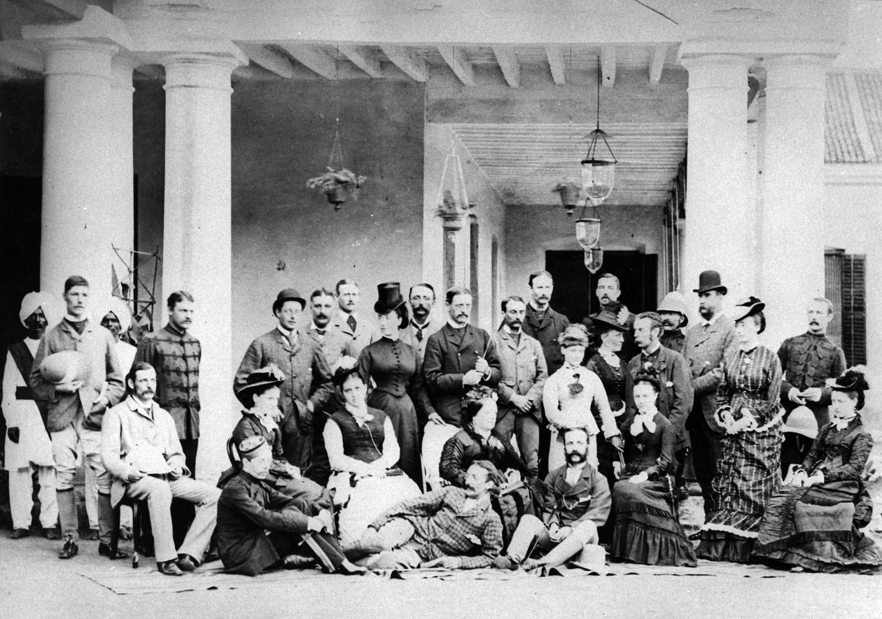 Gruppe europeere i Colonial India, ca. 1870-tallet av English Photographer