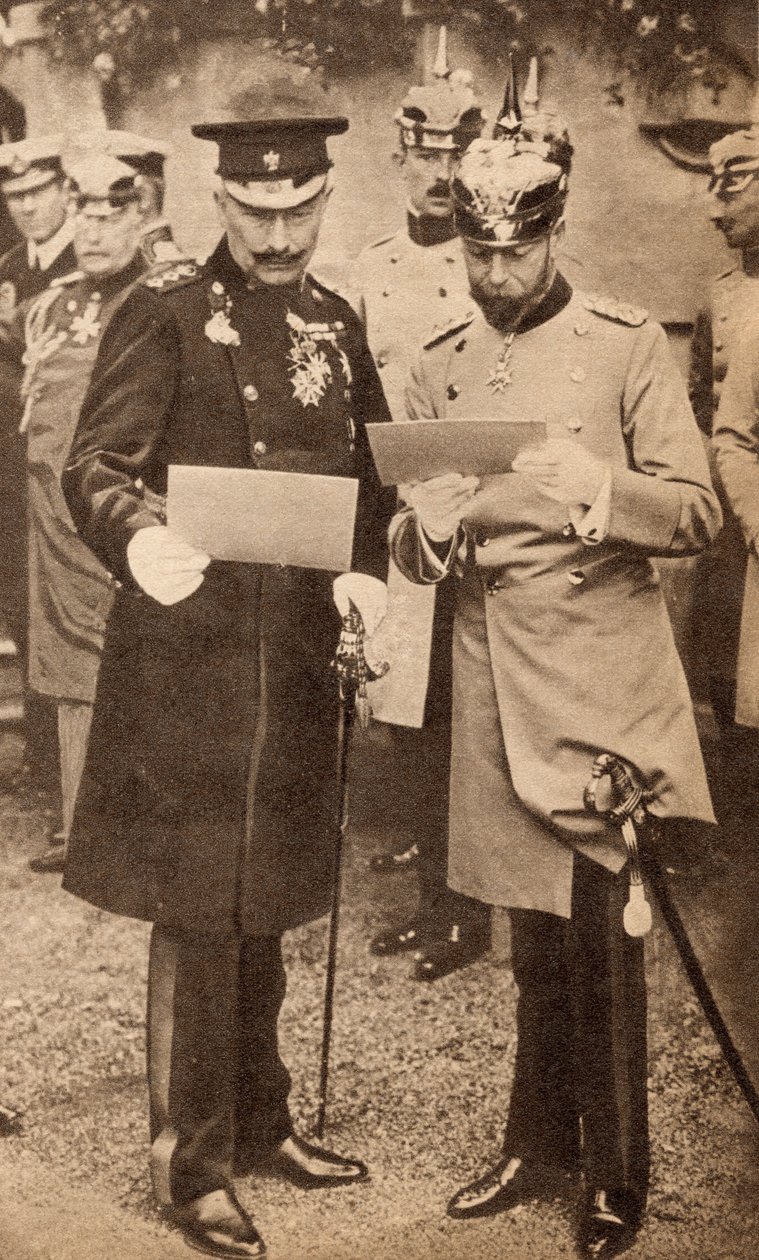 Kong George V og Kaiser Wilhelm II diskuterer operasjonsordrer i Tyskland i 1913, illustrasjon fra 