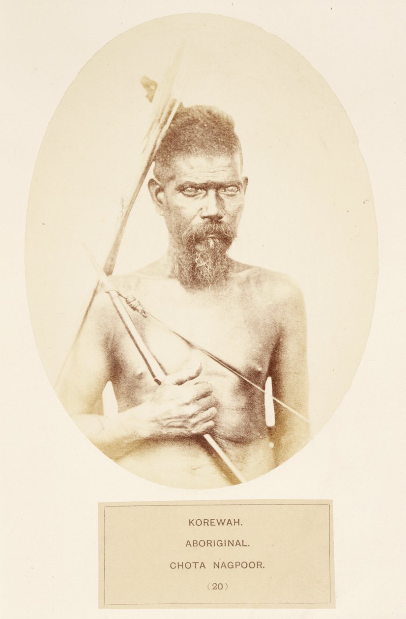 Korewah, Aboriginal, Chota Nagpoor, fra The People of India, av J. Forbes Watson, utgitt 1868 (albumtrykk) av English Photographer