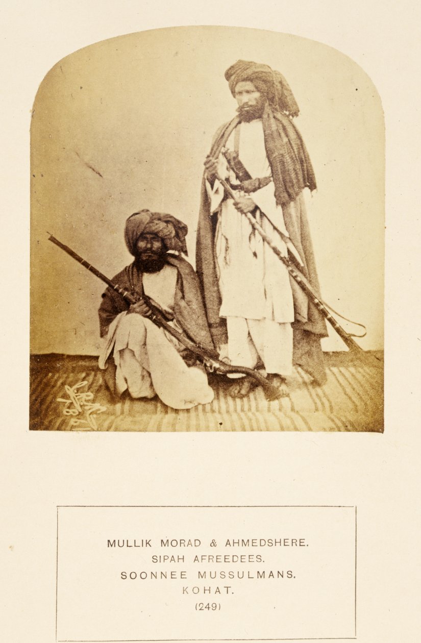 Mullik Morad og Ahmedshere, Sipah Afreedees, Soonnee Musulmans, Kohat, fra The People of India, av J. Forbes Watson, utgitt 1868 (albumtrykk) av English Photographer