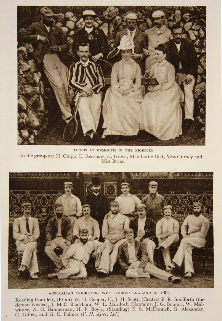 Tennis i Exmouth på 80-tallet og det australske cricketlaget som turnerte i England i 1884, fotografier fra The Times (fotogravure) av English Photographer