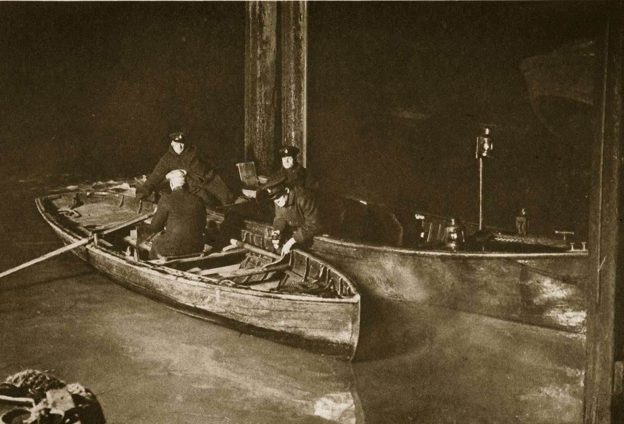 Thames Police på nattpatruljen (sepia-bilde) av English Photographer