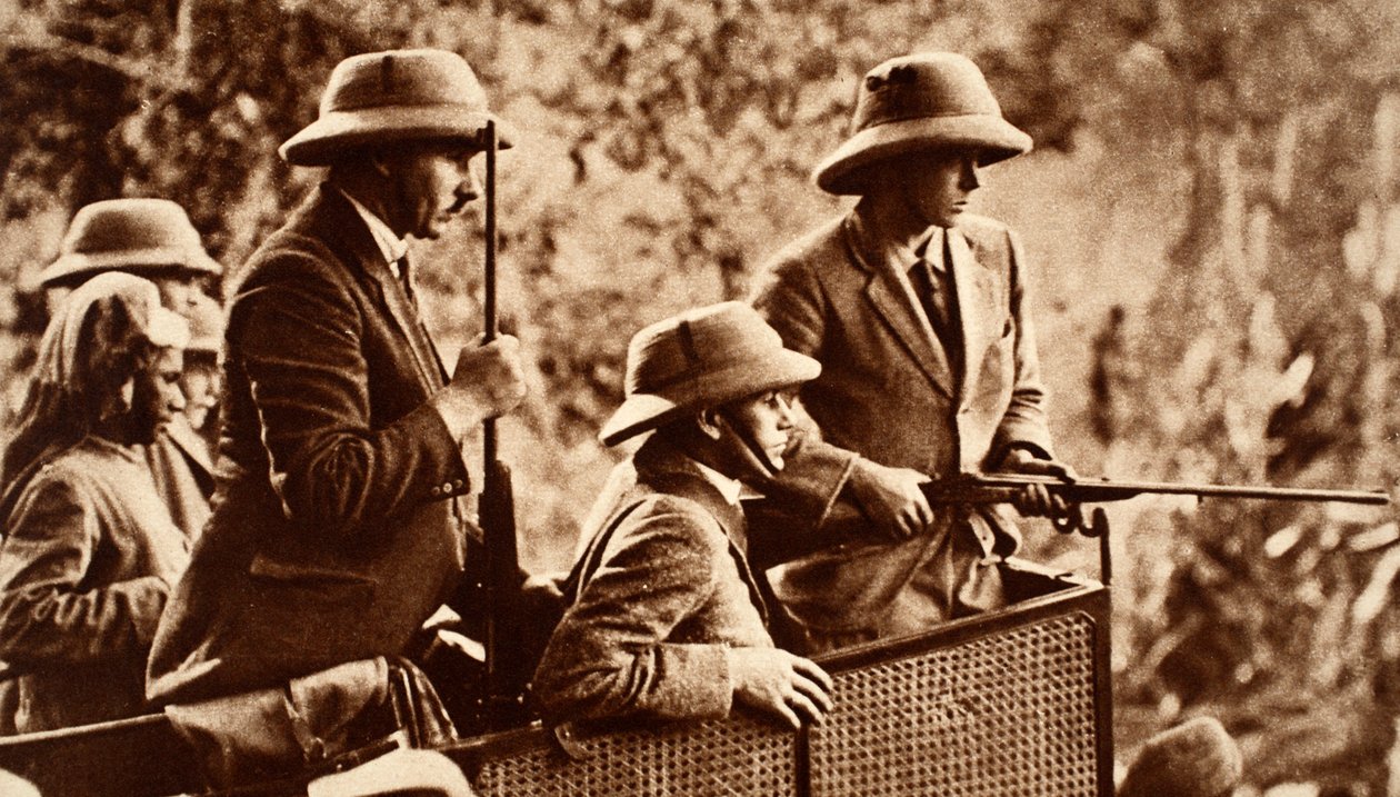 Den indiske tour-kongen Edward VIII tigerskyting i Nepal, 1921 av English Photographer