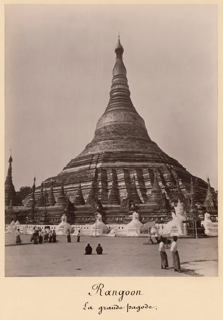 Shwedagon-pagoden i Rangoon, Burma, ca. 1860 (albumtrykk) av English Photographer
