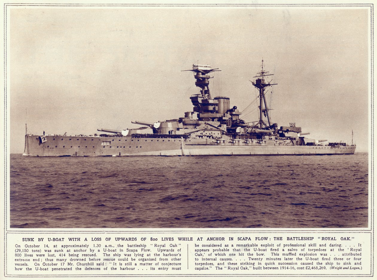 Slagskipet, Royal Oak, fra The Illustrated War News, publisert 1. november 1939 av English Photographer