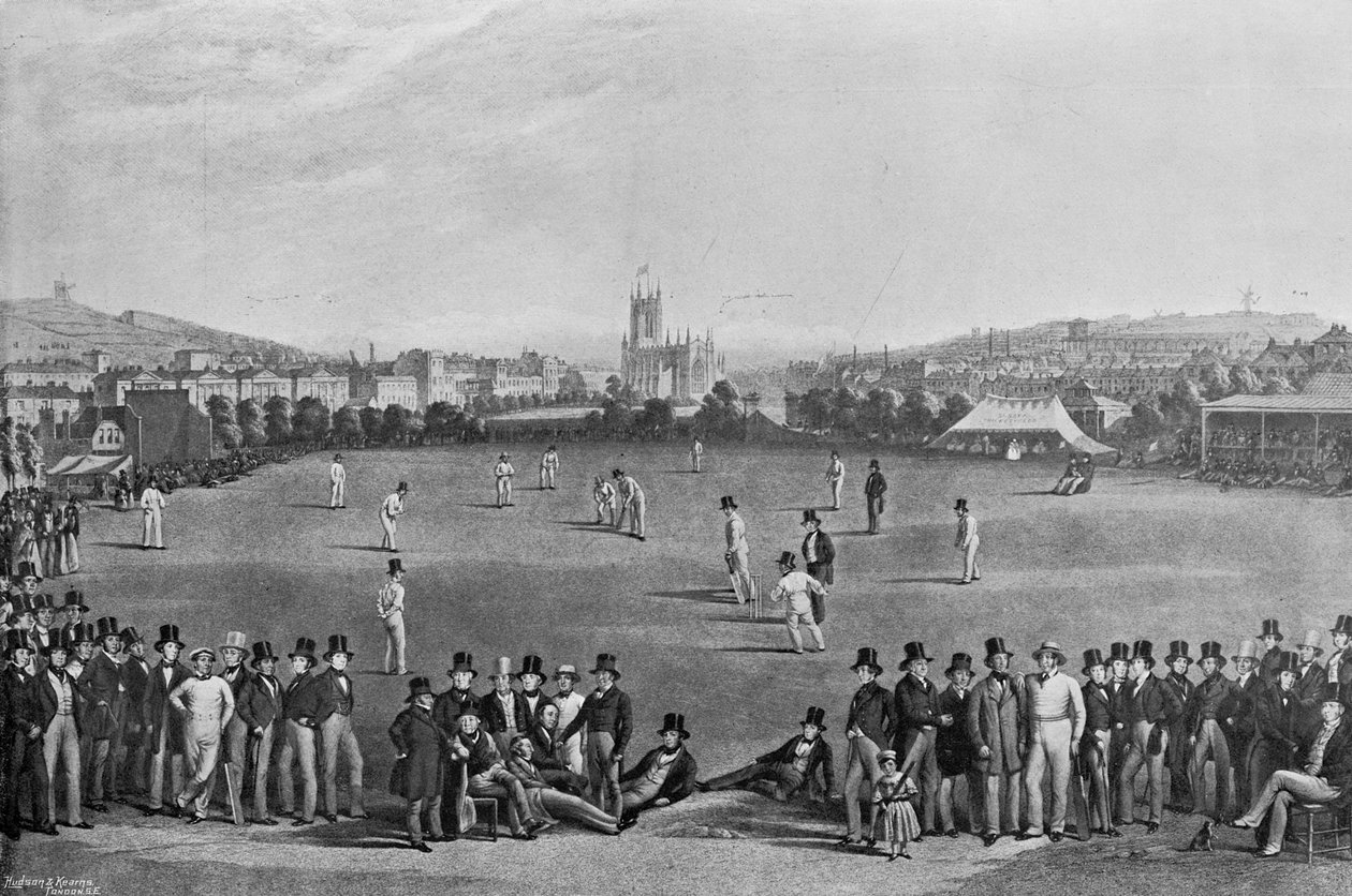 Cricketkampen mellom Sussex og Kent i Brighton, fra et trykk som opprinnelig ble utgitt i 1849, fra Famous Cricketers and Cricket Grounds, utgitt av Hudson og Kearns, 1895 av English Photographer