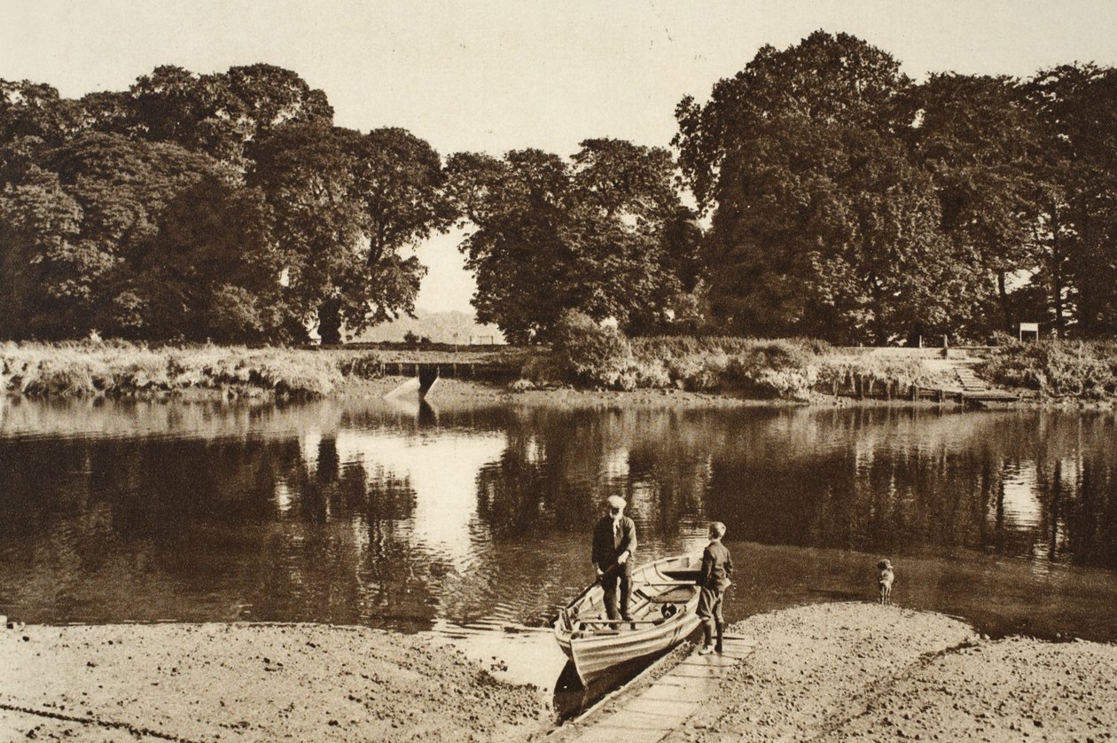 Elven ved Isleworth-fergen som ser mot de grønne gladene i Kew Gardens, fra Wonderful London, publisert 1926-27 (fotogravyr) av English Photographer