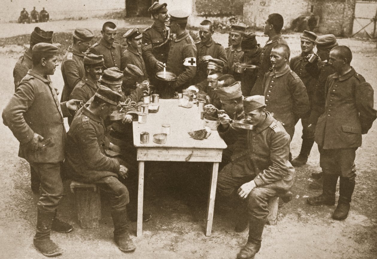 Måten tyske krigsfanger blir behandlet etter å ha blitt tatt til fange (sepia-bilde) av English Photographer