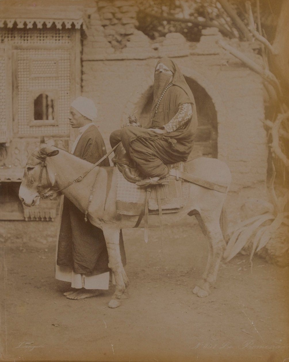 Kvinne på et esel, Kairo, 1893 av English Photographer