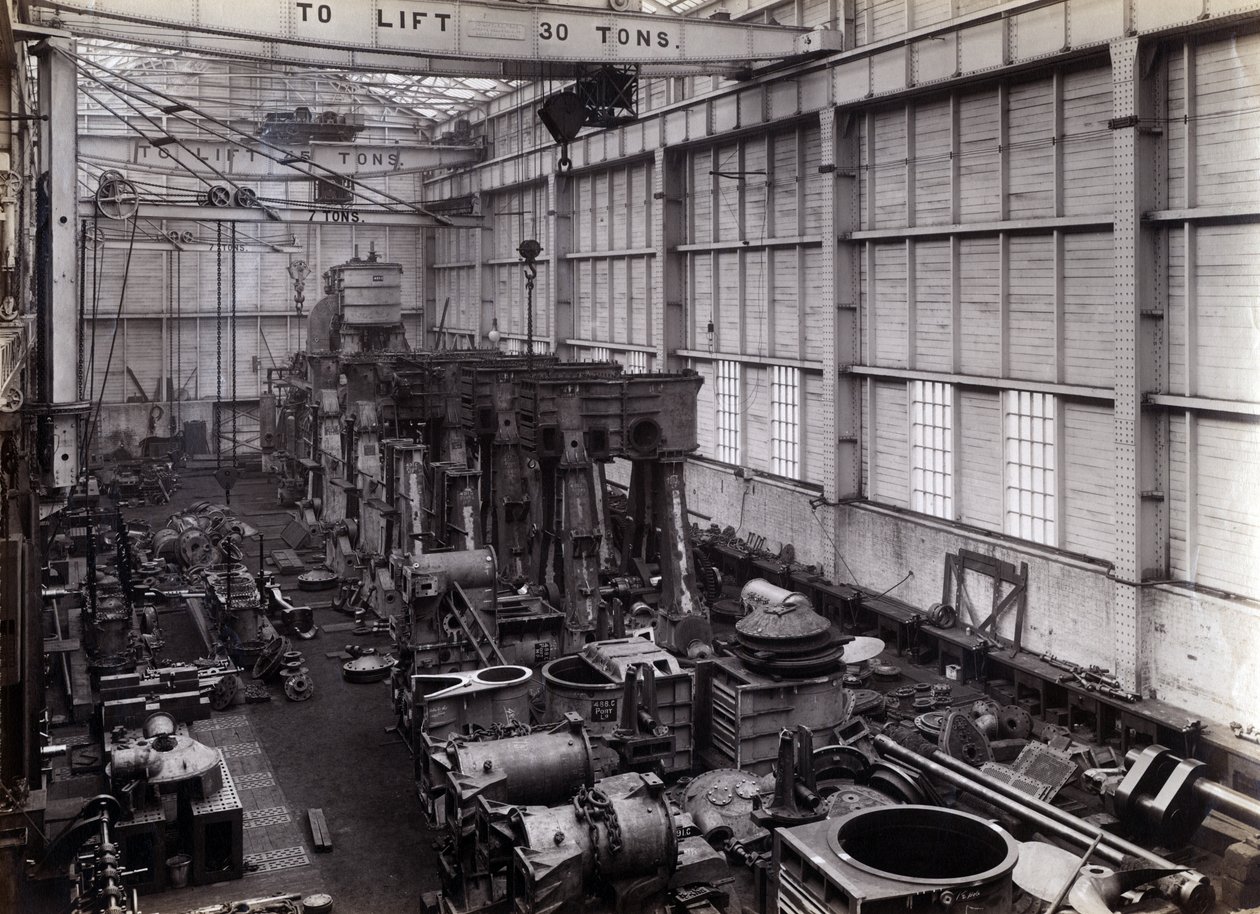 Hagenr. 647, Baikal. Viser hovedmotorene til den isbrytende togfergedamperen Baikal som settes sammen i Erecting Shop, 1896 av English Photographer