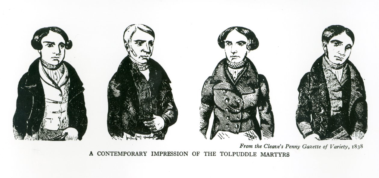 Et moderne inntrykk av Tolpuddle-martyrene, fra Cleaves Penny Gazette of Variety, 1838 av English School