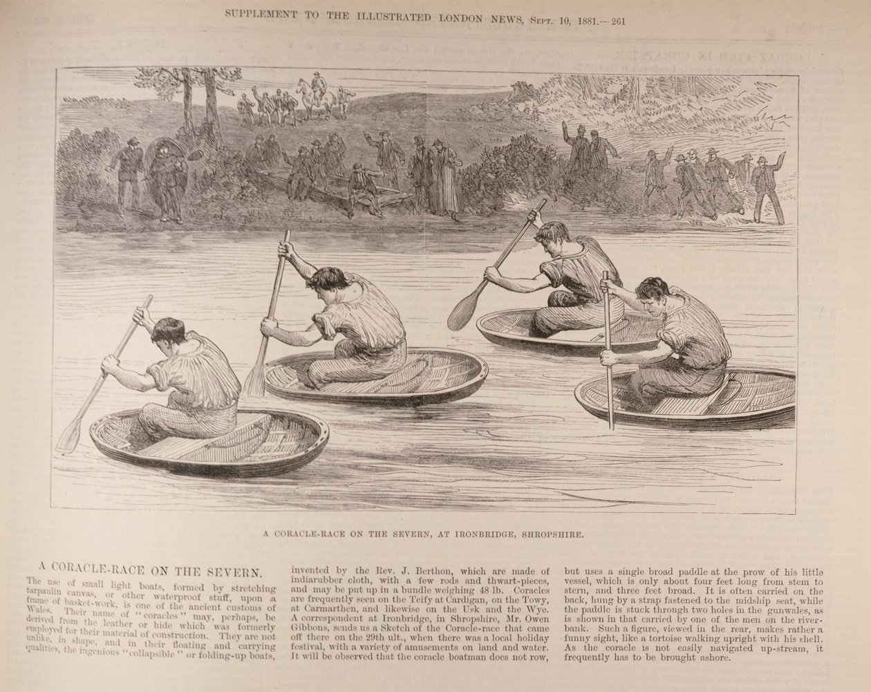 A Coracle Race on the Severn at Ironbridge, Shropshire, fra 