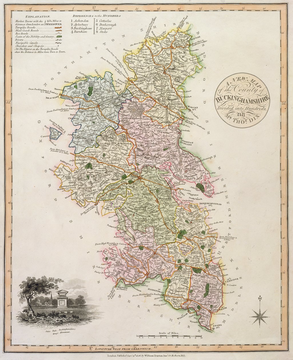 Et nytt kart over fylket Buckinghamshire, 1816 av English School