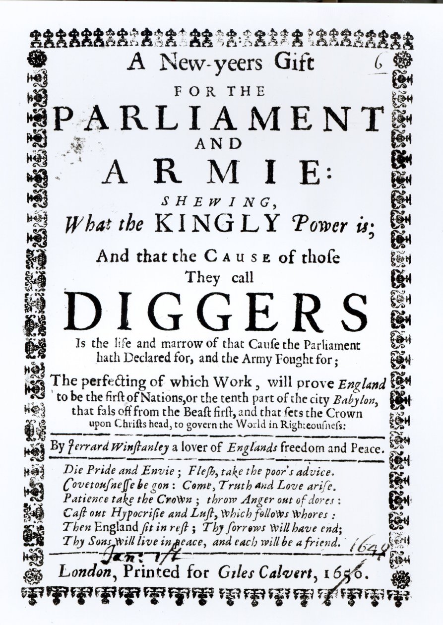 En nyttårsgave til parlamentet og hæren, som viser hva den kongelige makt er og årsaken til dem de kaller Diggers, publisert 1650 av English School