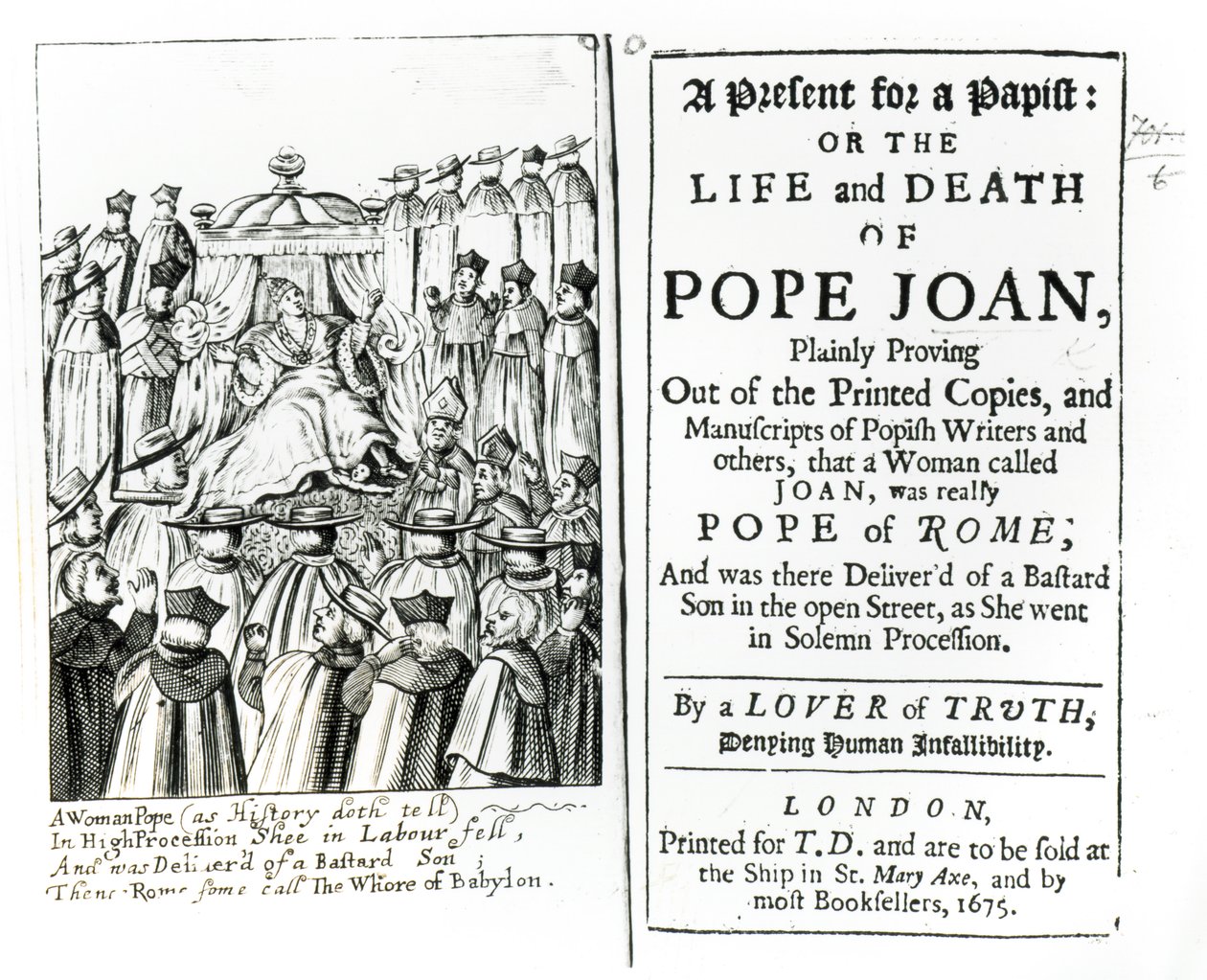 En gave til en papist, eller livet og døden til pave Joan, 1675 av English School