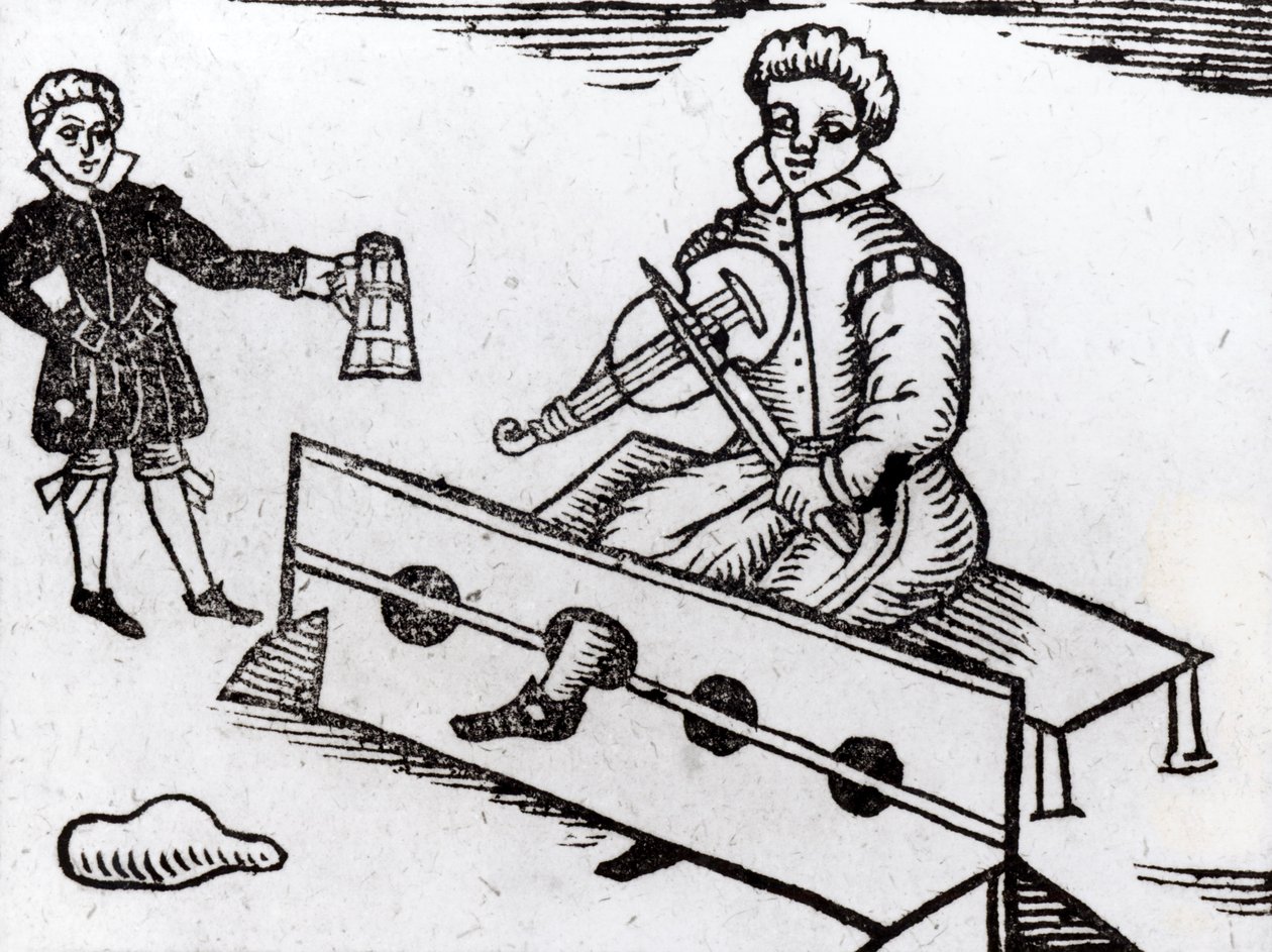 A Purse Snatcher in the Stocks, illustrasjon fra en Elizabethansk ballade av English School