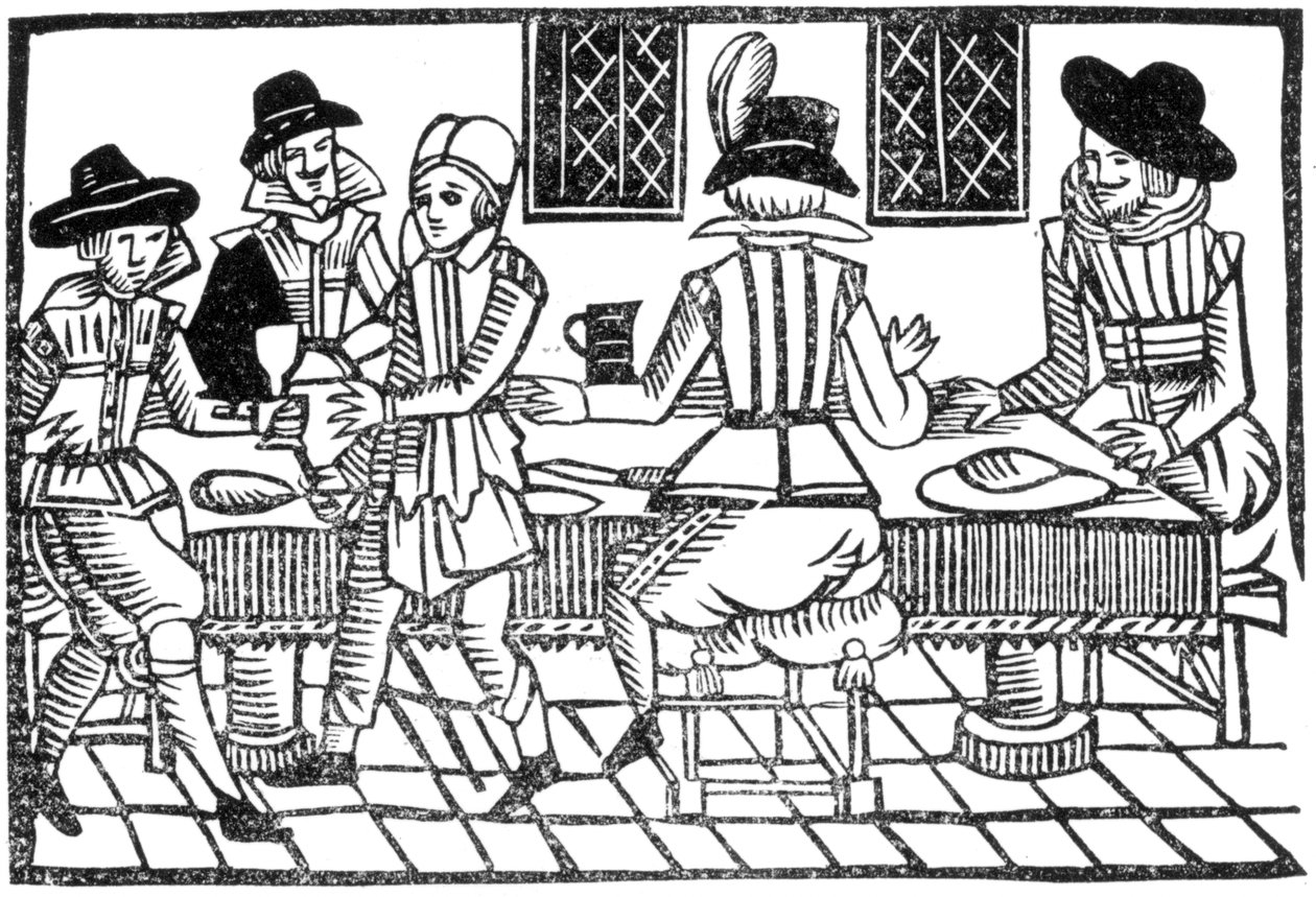 A Supper Party, fra en "Book of Roxburghe Ballads" av English School