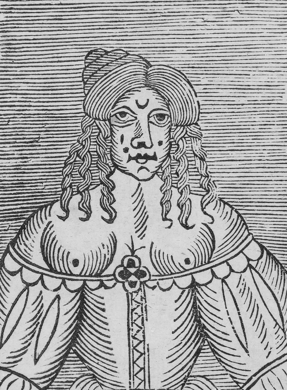 En Tudor-dame med blottede bryster, en illustrasjon fra 