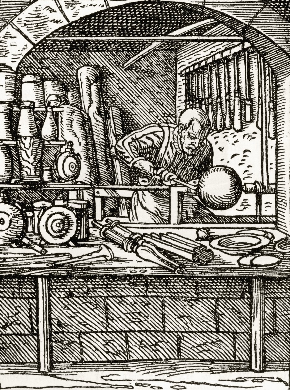 En dreiebenk i arbeid på 1500-tallet, fra 