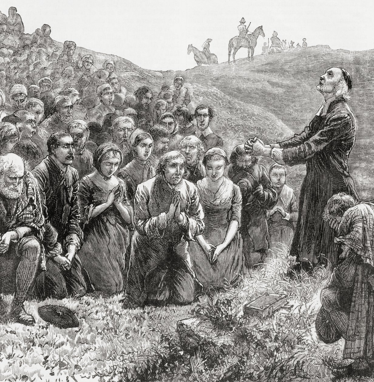 Et bønnemøte for Covenanters på 1600-tallet, illustrasjon fra 