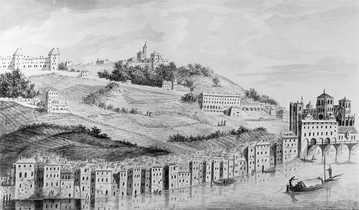 En utsikt over havnen i byen Lyons fra Rhone, 1870 av English School