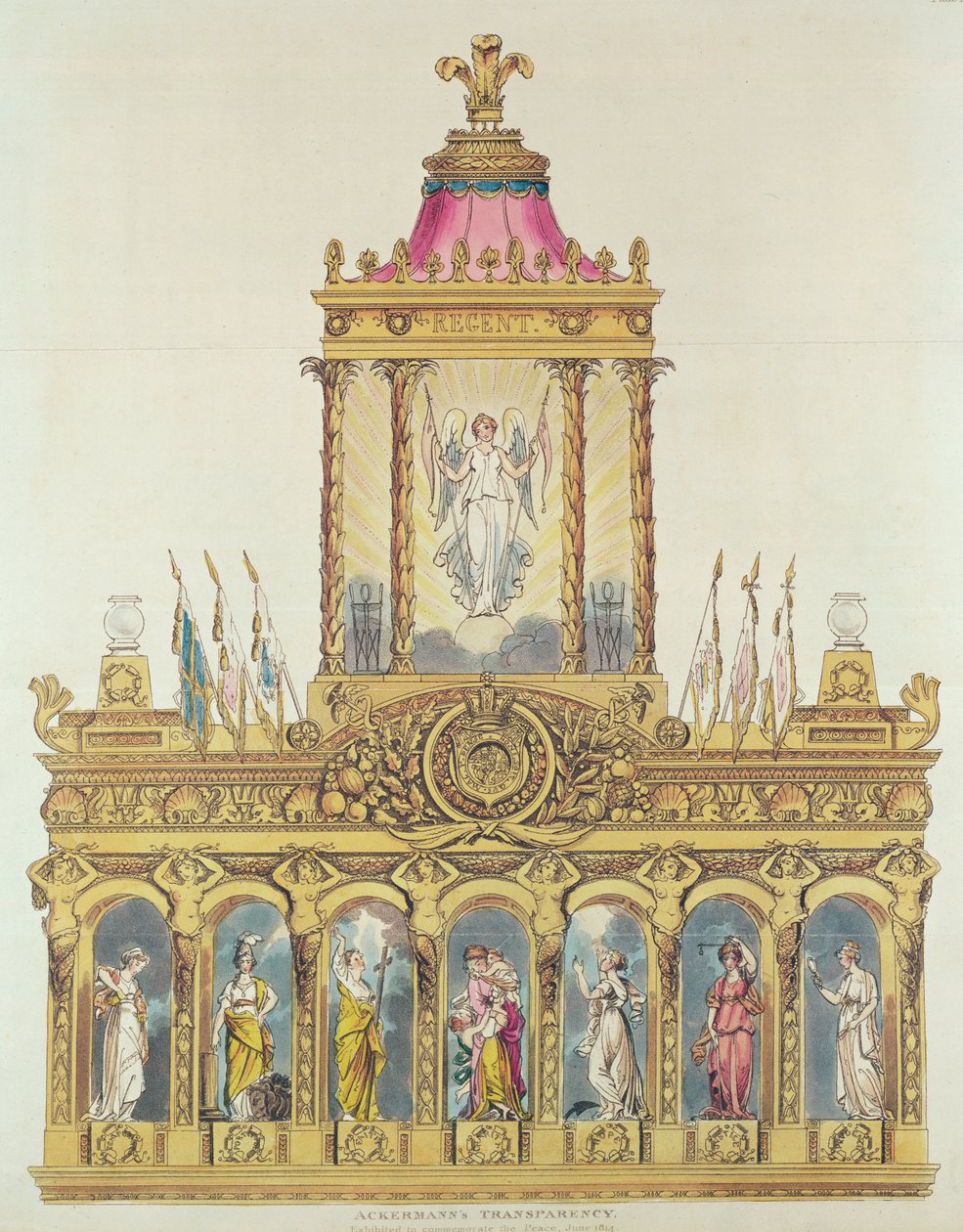 Ackermans Transparency, juni 1814 (fargetsing og akvatint) av English School