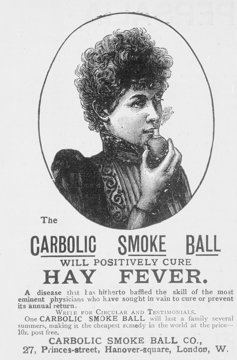 Annonse for Carbolic Smoke Ball, en kur mot høysnue (trykk) av English School