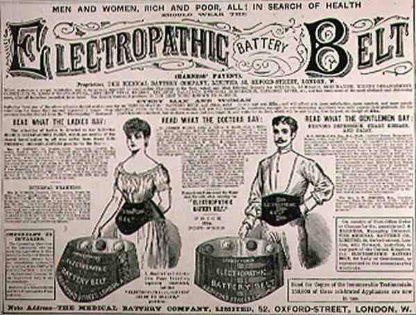 Annonse for det elektropatiske batteribeltet, fra The Illustrated London News, 1. september 1886 av English School