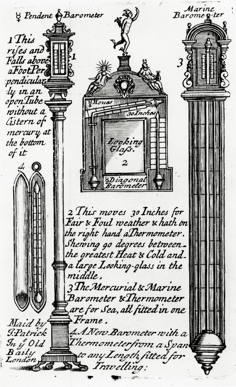 Annonse for barometre laget av John Patrick, ca. 1705-1715 av English School