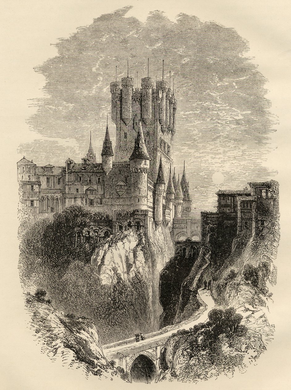 Alcazar i Segovia, Spania før brannen i 1862, illustrasjon fra 