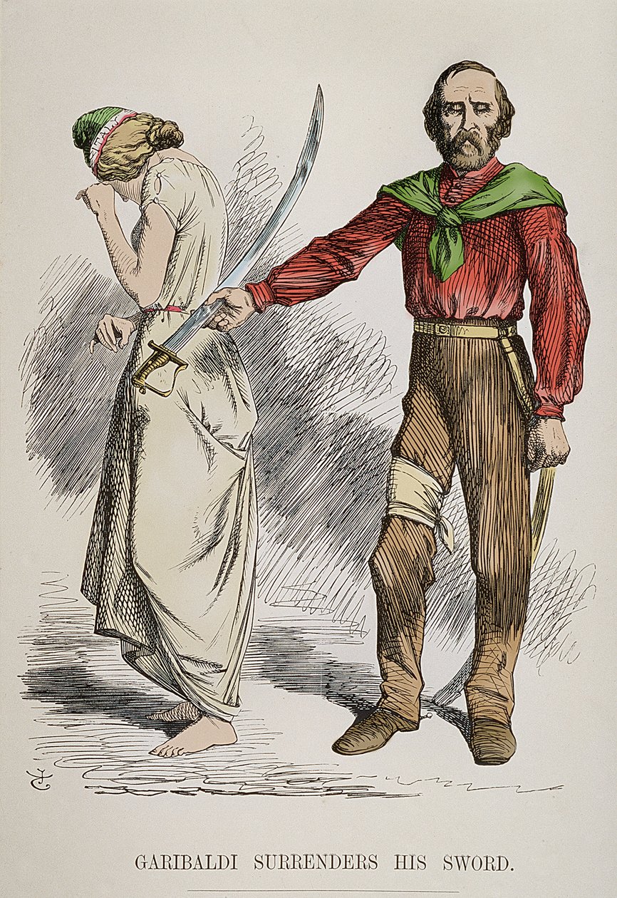 Allegori om Garibaldi som legger fra seg sverdet og forlater Roma, 1849 av English School