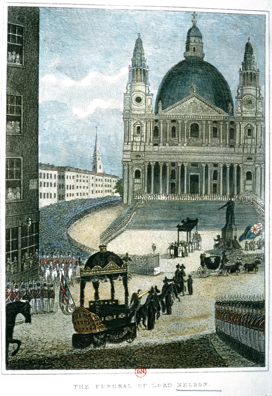 En nøyaktig representasjon av den store begravelsesbilen som fraktet liket av Lord Nelson fra Admiralitetet til St. Paul