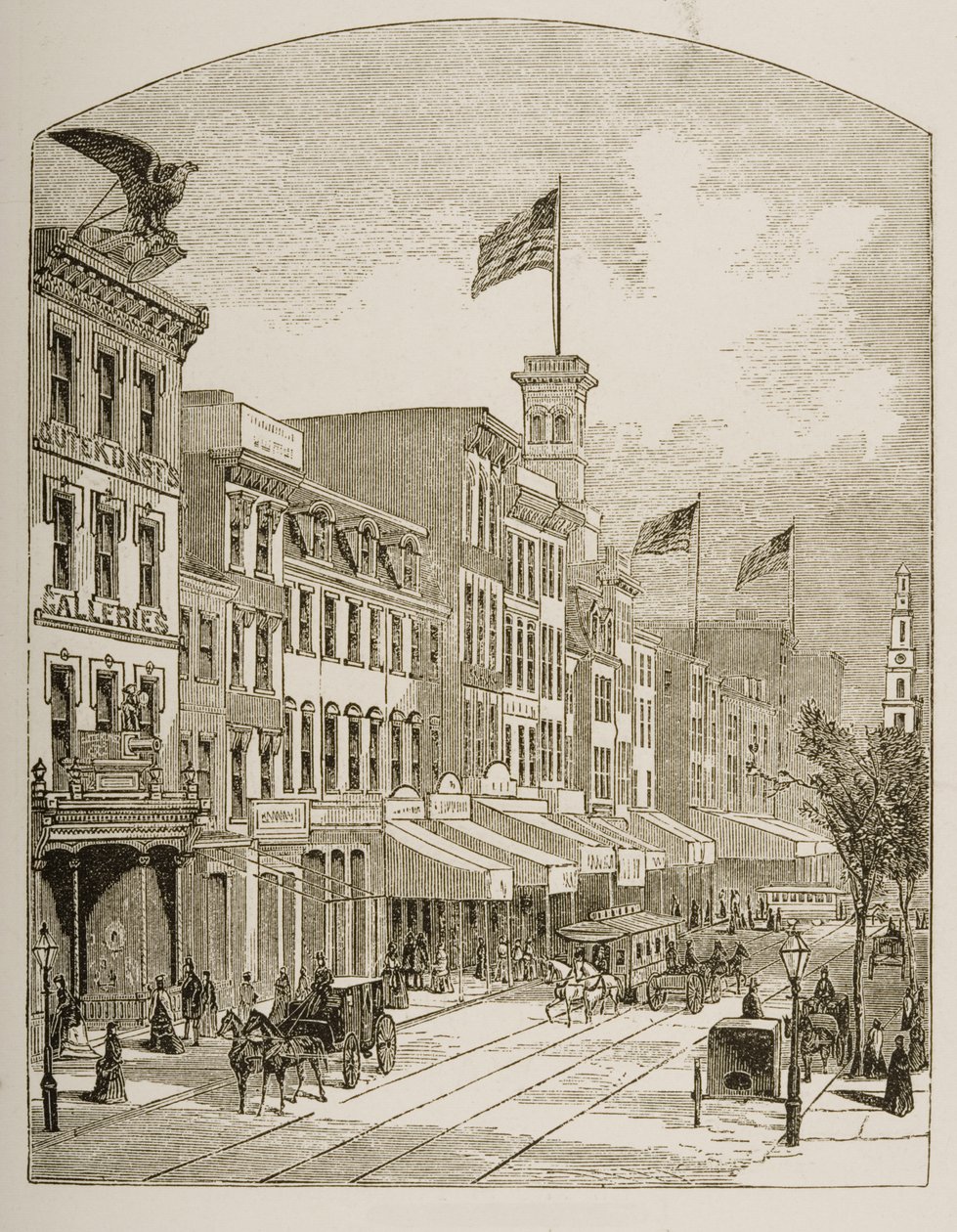 Arch Street, Philadelphia, ca. 1870, fra 'American Pictures' utgitt av Religious Tract Society, 1876 av English School