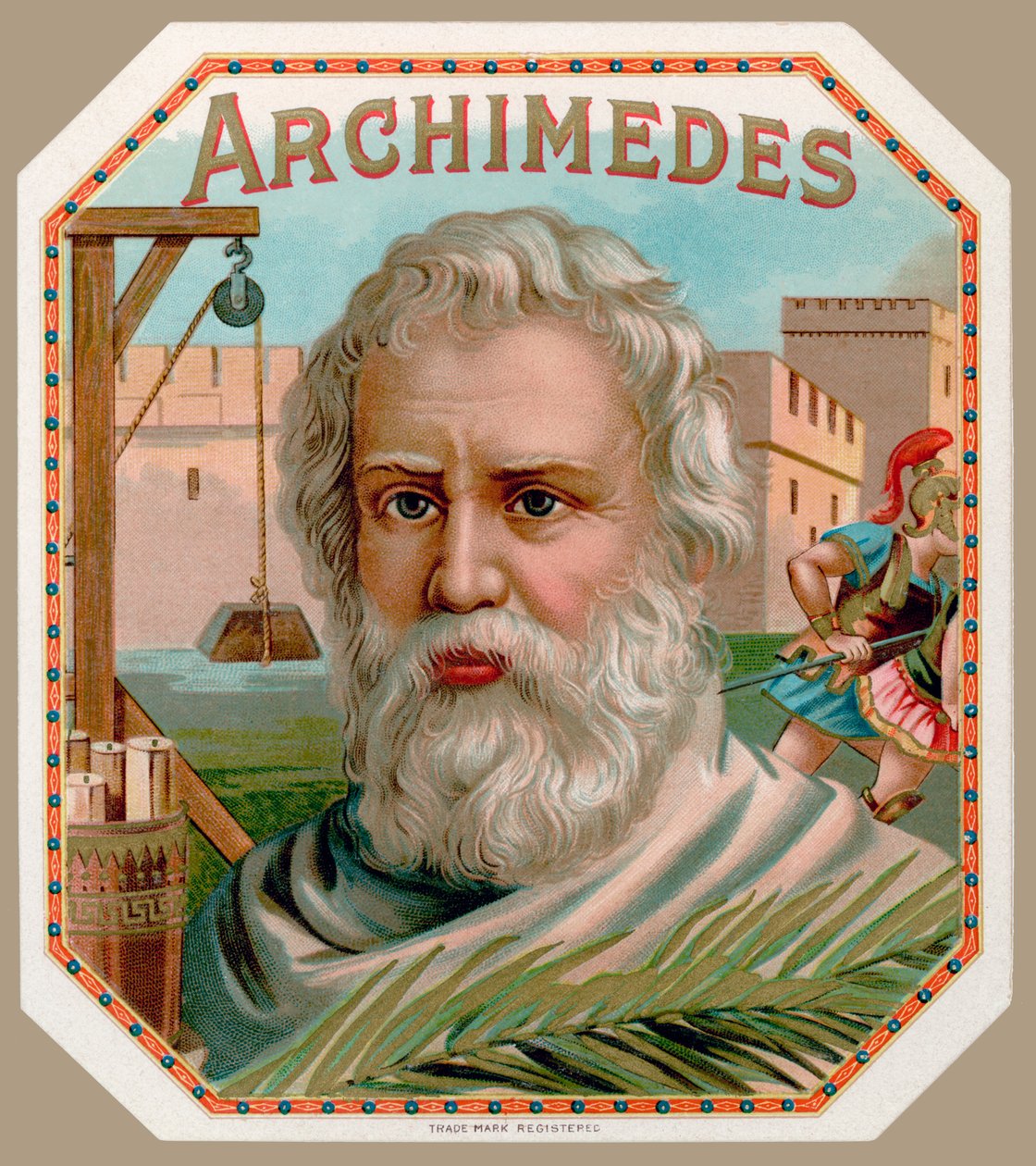 Archimedes av Syracuse, fra en sigarboksetikett, trykt ca. 1900 av English School