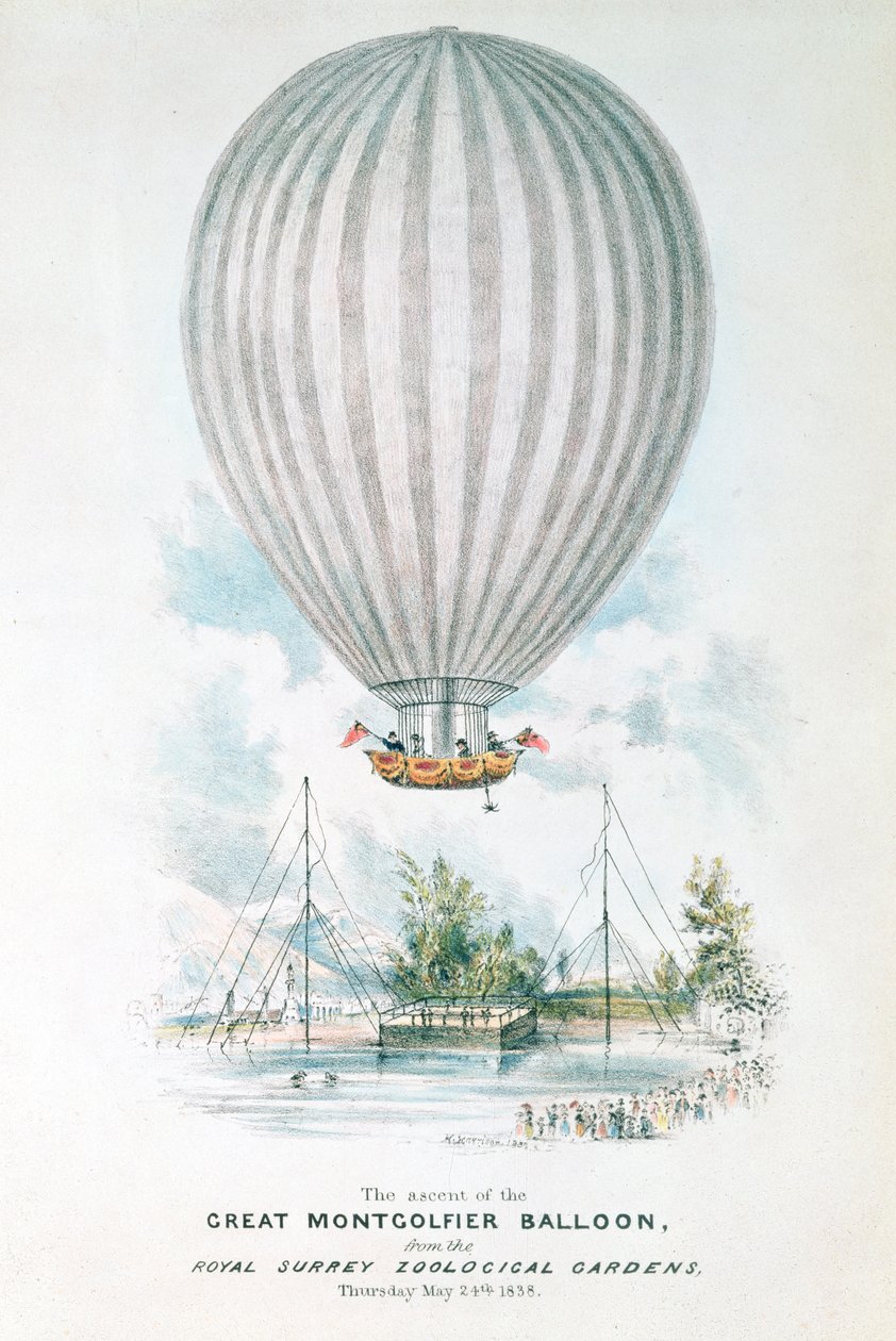 Bestigning av den store Montgolfier-ballongen, 1838 av English School