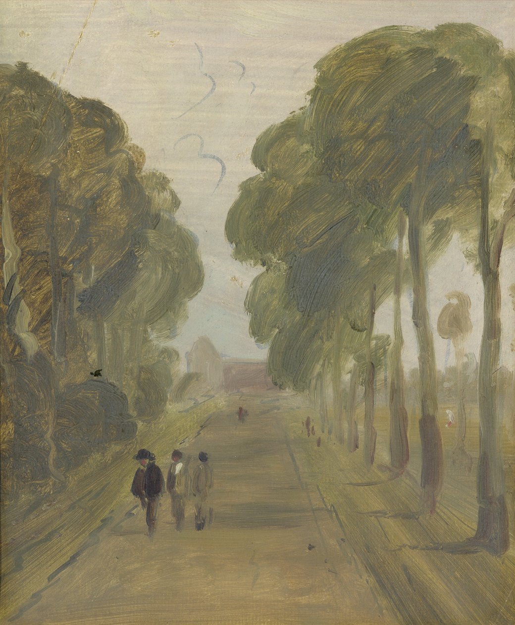 Avenue of Trees with Figures, tidligere tilskrevet J.M.W. Turner (1775-1851) og også tilskrevet Peter de Wint (1784-1849), 1805-10 (olje på papir) av English School