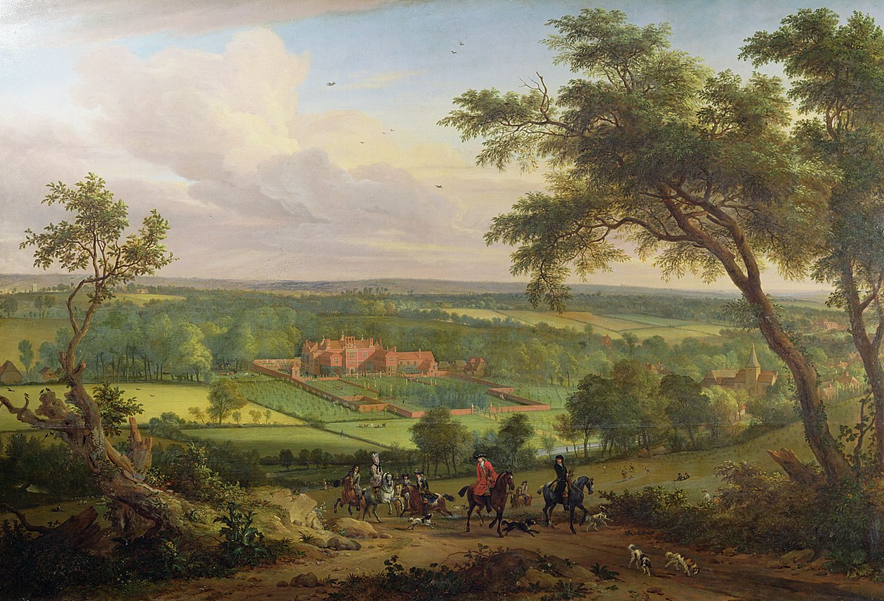 Bifrons Park, Patrixbourne, Kent, tidligere tilskrevet John Wootton (1682-1764) og tidligere til Jan Siberechts (1627-c.1703) ca. 1695-1705 av English School