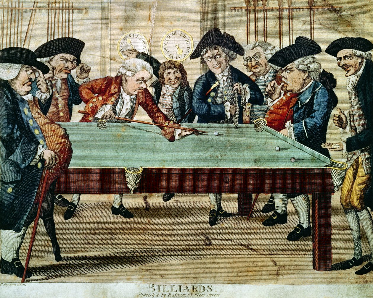Biljard, etsning fra 1700-tallet av R.Sayer av English School