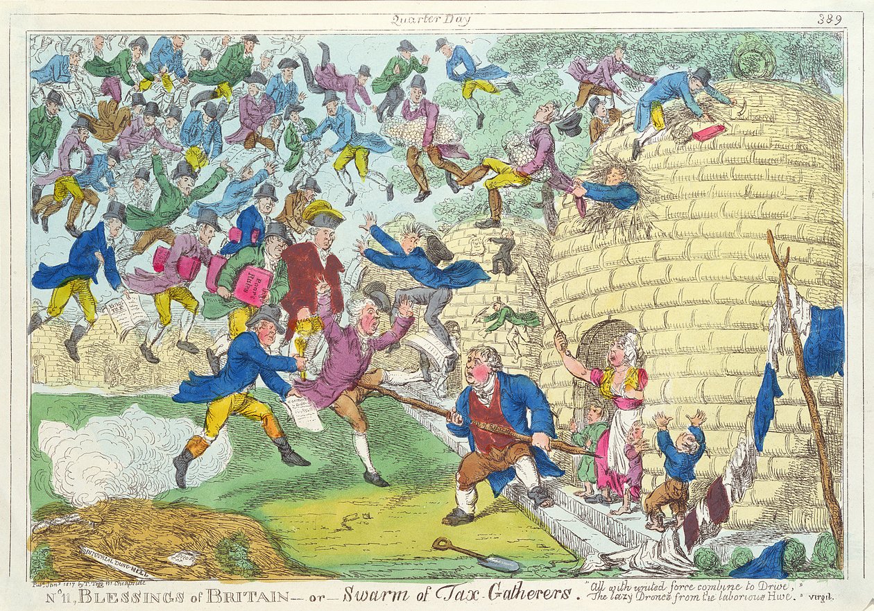 Blessings of Britain - eller Swarm of Tax Gatherers, 1817 (fargetsning) av English School