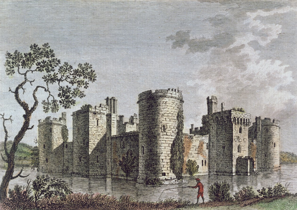 Bodiam Castle, Sussex, 6. juli 1777 (fargegravering) av English School