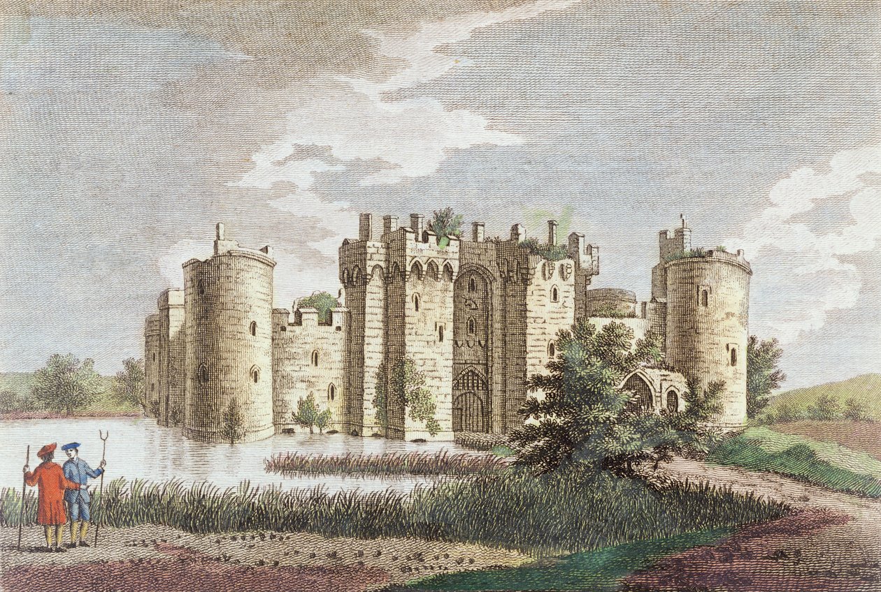 Bodiam Castle, Sussex, 7. januar 1778 (fargegravering) av English School
