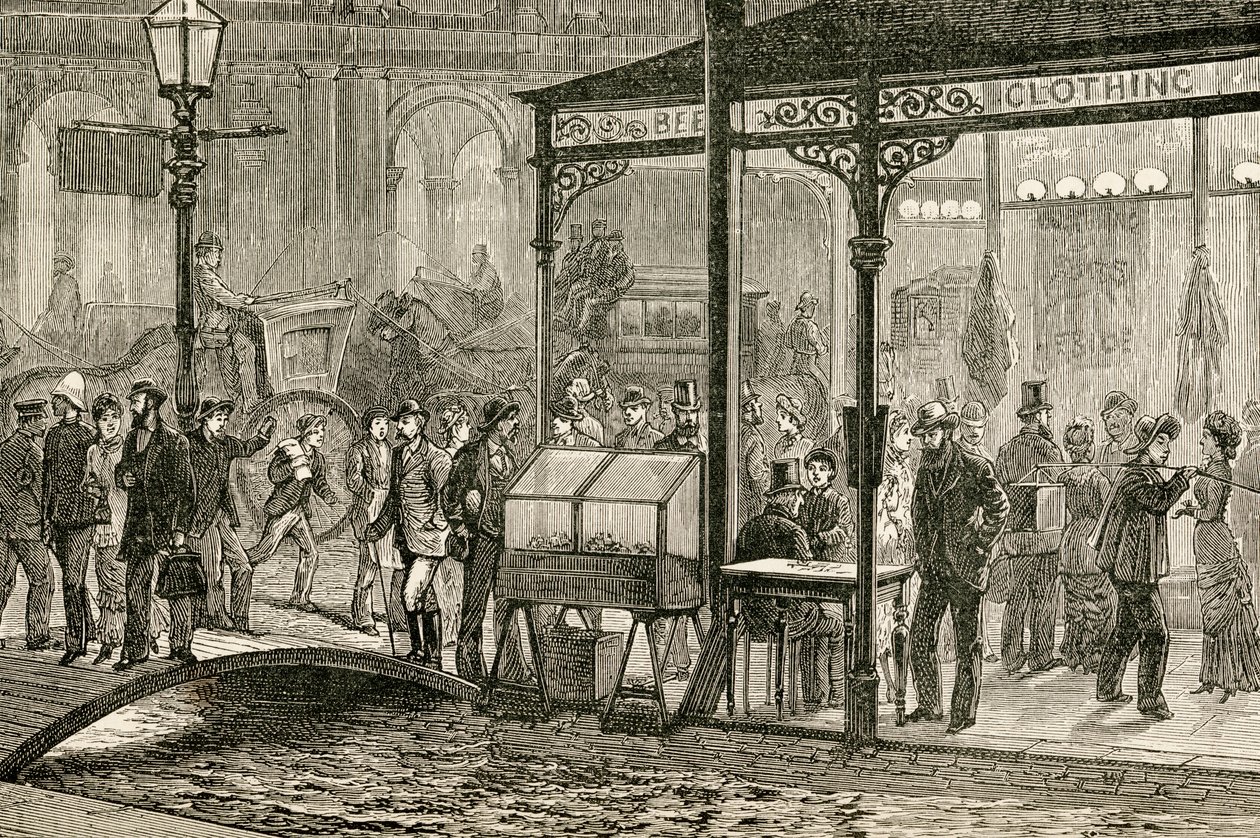Bourke Street, Melbourne, Australia en lørdag kveld på 1800-tallet, fra 