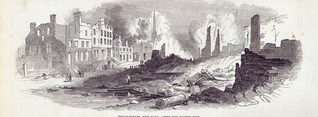 Broad-street, New York, etter den nylige brannen, fra 